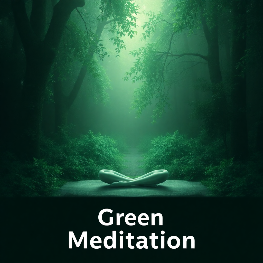 A person practicing green meditation, sitting peacefully amidst nature