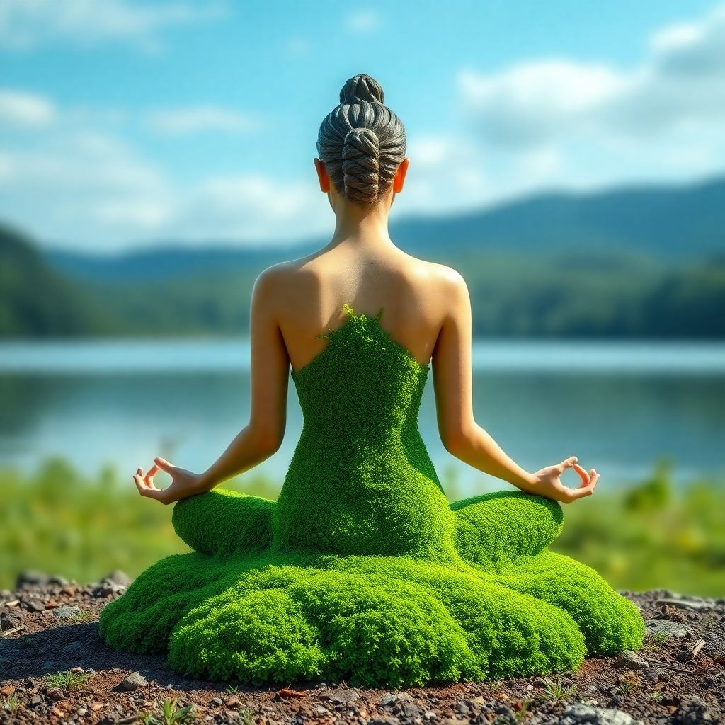 An individual practicing green meditation in nature, highlighting the benefits of mindfulness and connection with the environment