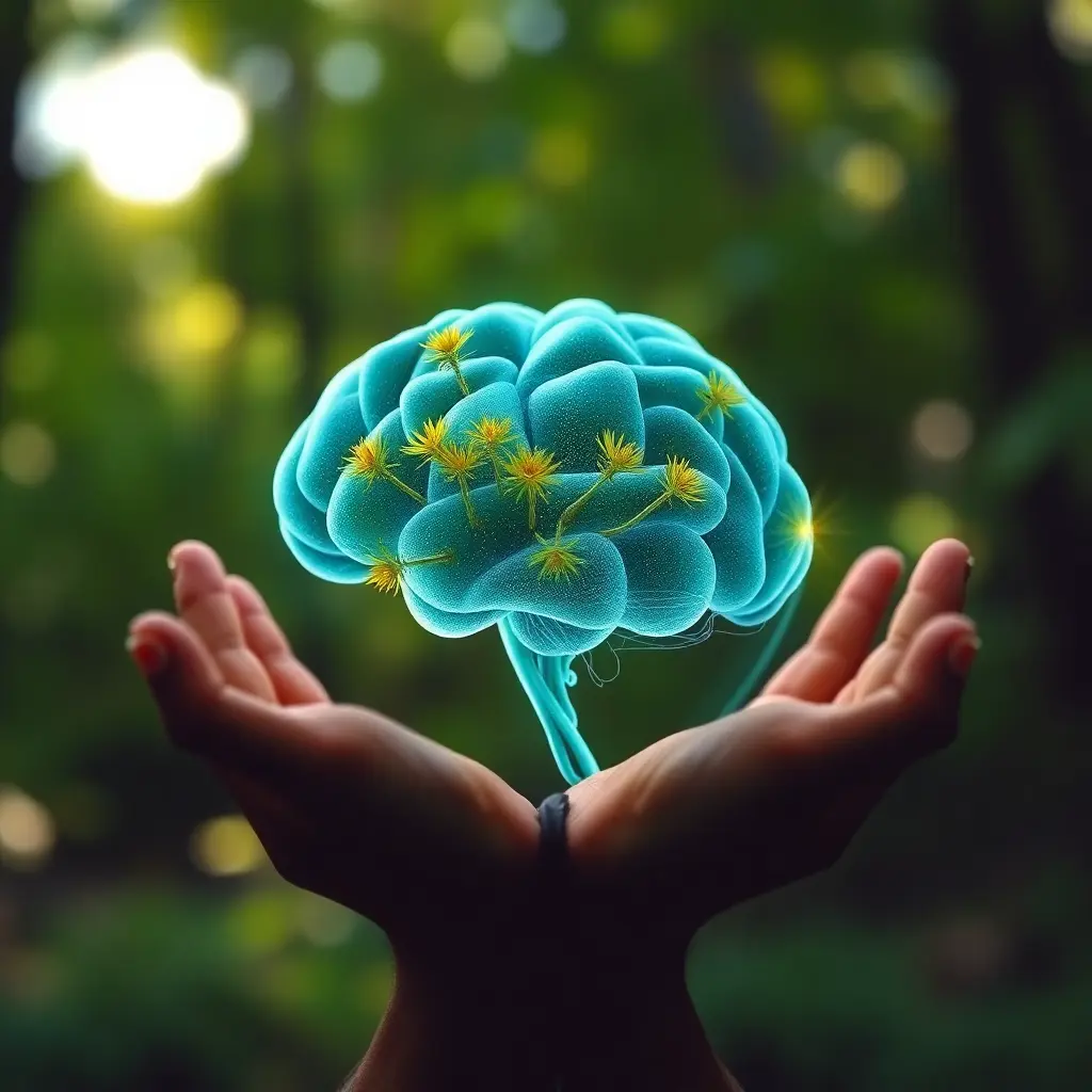 An illustration of a brain gently held between two hands