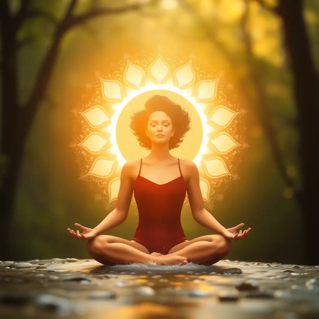 A girl meditating in a peaceful setting