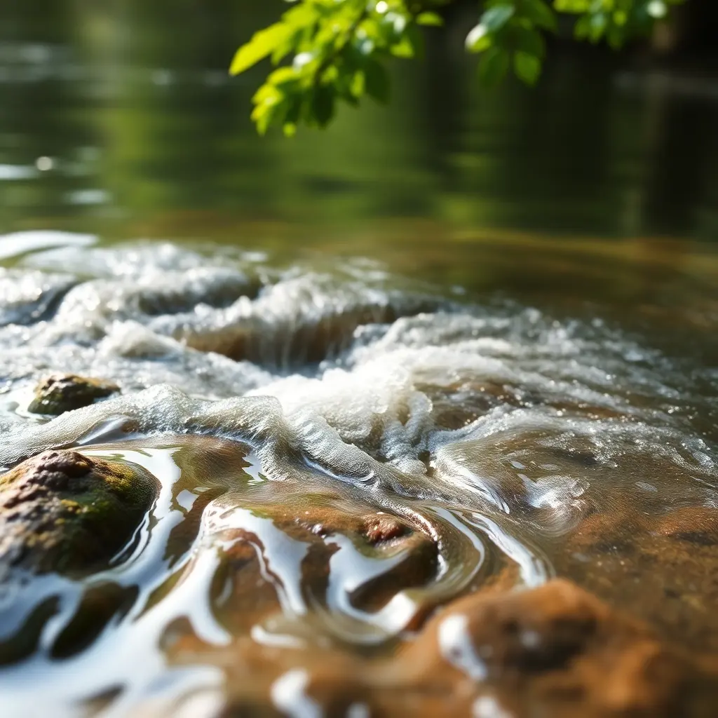 A gentle river stream flowing smoothly under the daylight