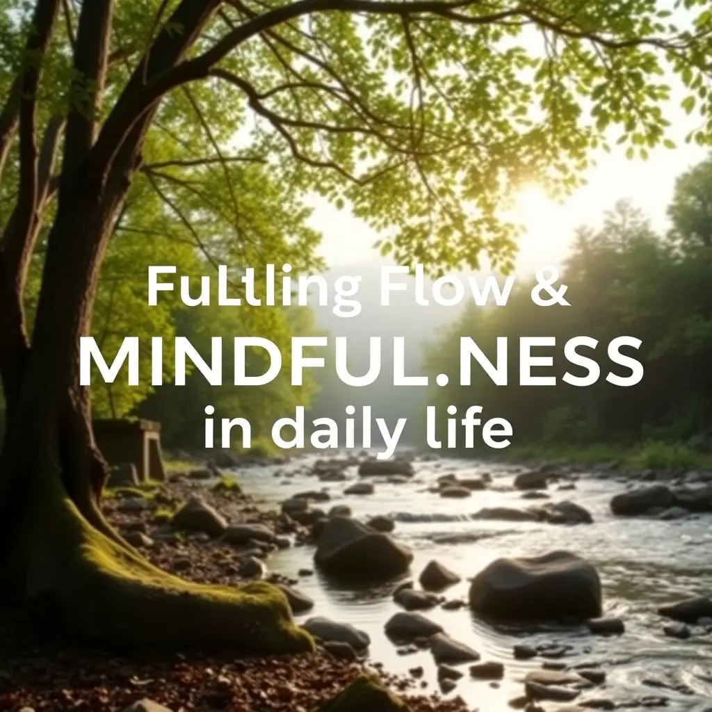 A river stream flowing gently with the text 'Mindfulness in Daily Life' overlayed.
