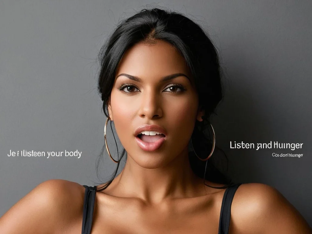 A woman illustrating the concept of listening to her body's hunger signals