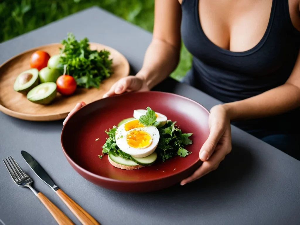 A woman at the dining table with two organic and natural dishes