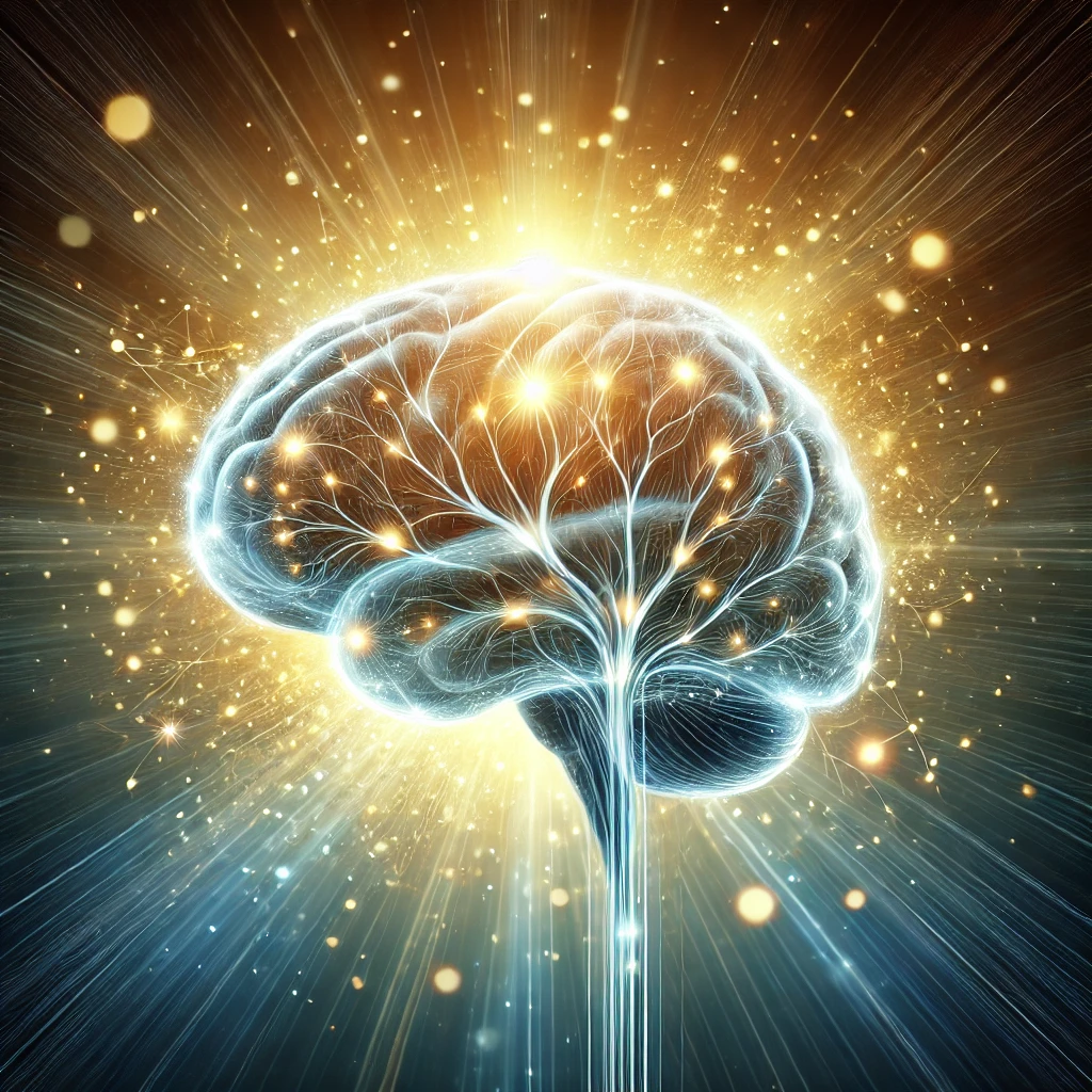 A glowing brain with neural connections symbolizing mindset transformation for success."