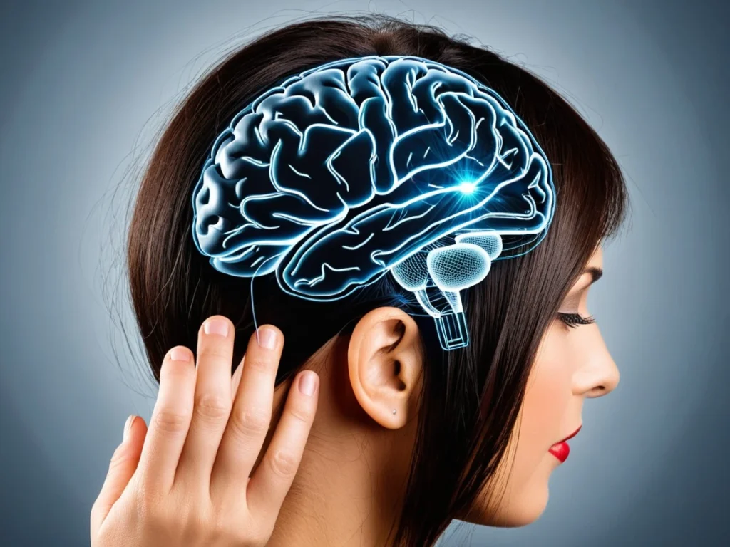 Illustration of a woman's head showing her brain, highlighting the role of meditation in strengthening the mind.