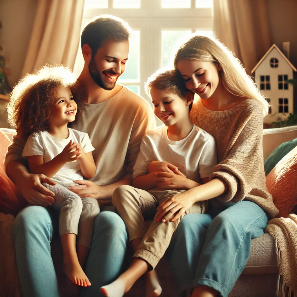 A loving family sharing a peaceful moment of connection and tenderness