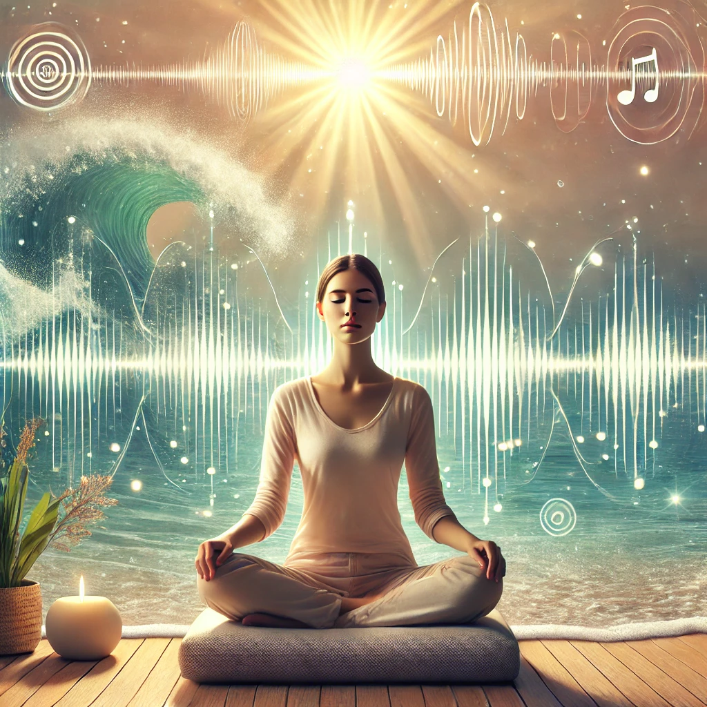 A girl in the middle of a meditation session, sitting peacefully