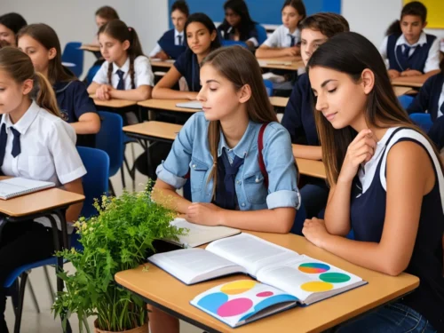 Classroom full of students sitting at their desks on first day of new school year