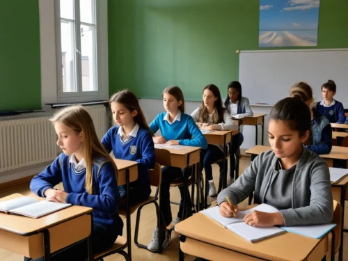 Students studying and concentrating in classroom during back to school period