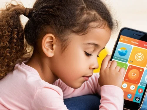 Little girl holding a tablet, searching for mindfulness apps for children